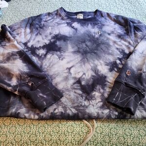 PINK Tie-Dye Womens Sweatshirt - Navy Blue and White Size L